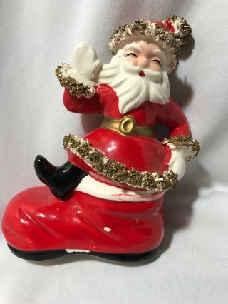 Vintage 1950’s Arnot Santa Claus In Boot W/Spaghetti Trim Gold Edge 6 1/2” 2