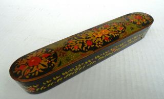 Antique Vintage Persian Papier - Mâché Lacquer Hand Painted Pen Box