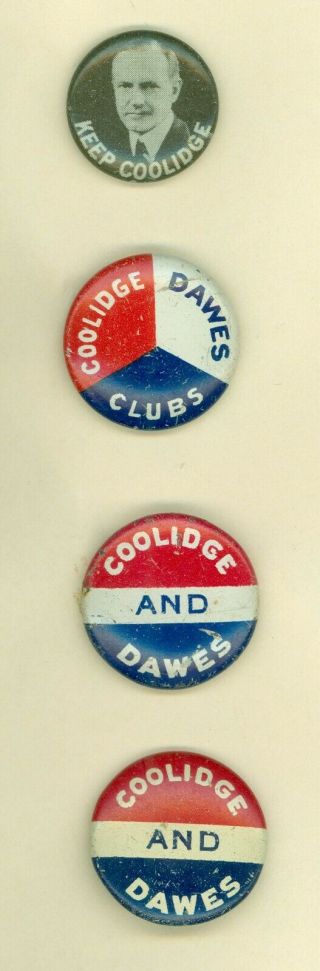 4 Vintage 1924 President Calvin Coolidge Campaign Pinback Buttons Keep Coolidge