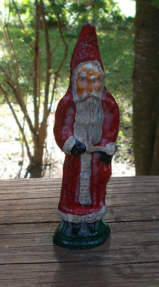 Fine Old World Style Hand Painted Lead Figure Of Santa Claus W Bag Of Gold