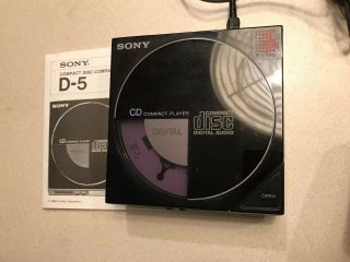 Vintage 1985 Sony D - 5 Cd Compact Player Discman Japan W/ Cord And Adapter.