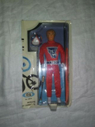Ideal Evel Knievel 1972 Red Suit Figure On Card No.  3400 - 9 Strings Intact