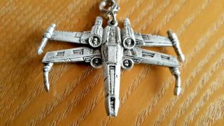 1977 20th Century Fox Star Wars X - Wing Fighter Pendant Pewter Vintage 18 " Chain