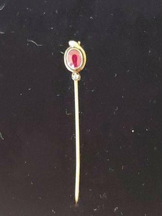 Antique 10k Solid Gold Diamond Ruby? Art Nouveau Carved Serpent Hat Pin