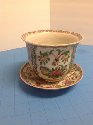 Antique Chinese Rose Medallion Bowl,  Planter And Saucer.
