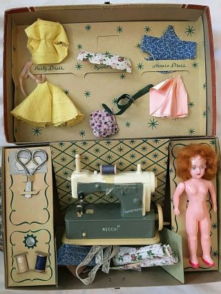 Vtg Little Miss Seamstress Set Toy Necchi Sewing Machine W/ Doll In Case Hasbro