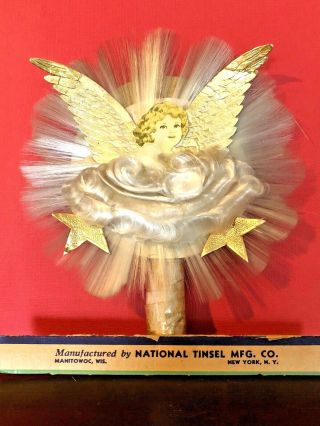 Vintage Spun Glass Angel National Tinsel Mfg.  Co.  Christmas Tree Topper