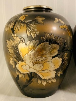 Antique Japanese Mixed Metal Large Bronze Vase Gold Silver Meiji Komai SIGNED 2