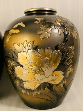 Antique Japanese Mixed Metal Large Bronze Vase Gold Silver Meiji Komai SIGNED 3