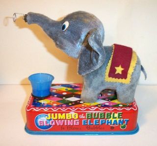 1950 ' s BATTERY OPERATED JUMBO THE BUBBLE BLOWING ELEPHANT TIN LITHO TOY 3