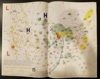 Vintage 1944 2 Sided Wwii Army Air Forces Pilot Training Student Weather Map 15
