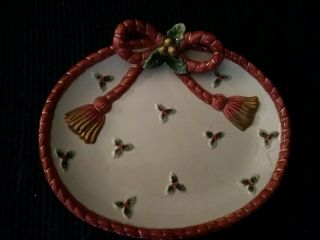 Fitz And Floyd 1990 Old World Christmas Bag Holly Berry Plate