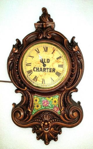 Vintage Old Charter Whiskey Advertising Clock Oc - 4,  18 " X 10 " - Parts
