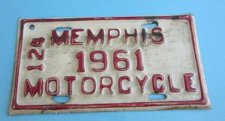 Vintage 1961 Memphis Tn Motorcycle Tag License Plate