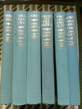 Set 6 Vintage Jane Austen Novels Emma Etc 1956 Color Illus.  C.  Brock Dutton Ny