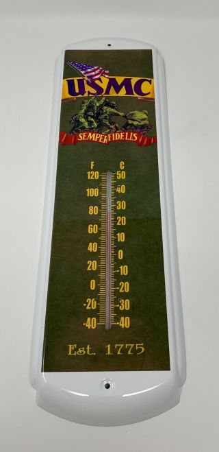 17 " Tin Metal U.  S.  Marine Corp Usmc Semper Fidelis Thermometer Sign