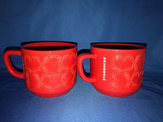 Starbucks 2xembossed Red Heart Ceramic Cup 12 Oz.  2019.  Nwt Valentine