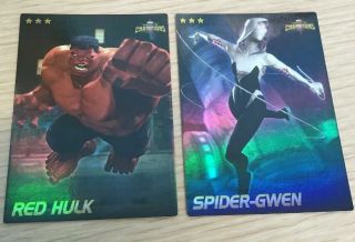 Marvel Contest Of Champions Cards Dave Busters 2 Rare Foil Spider - Gwen Red Hulk