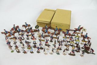 68 Vintage Tin Flats Zinnfiguren Scholtz 30mm Box War Lead Soldiers Horses Toy