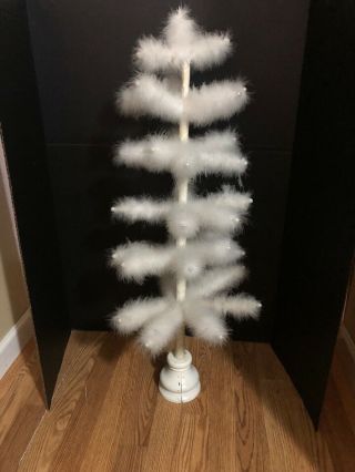 Feather Christmas Tree Antique White 31 " Tall With Wooden Base Rare
