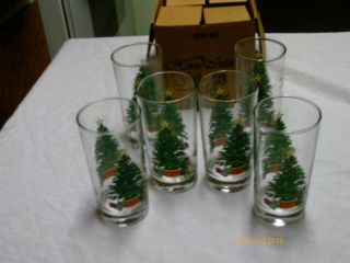 Vintage Home Interiors Christmas Tree 12 Oz Drinking Tumblers Glasses Set Of 6