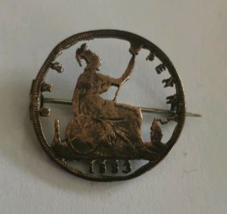 Antique Victorian Cut Out Penny Coin Brooch