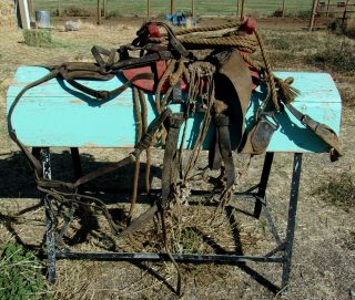 Vintage Sawbuck Pack Saddle Horse Mule Leather Rigging Cinches Hunting Tack