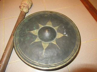 Vintage Antique Gong And Mallot,  9.  5 In Diameter