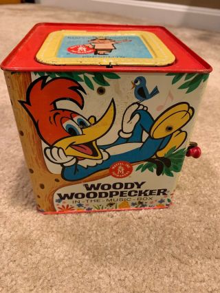 Woody Woodpecker 1963 Music Box.  Not.  Vintage Jack In The Box.