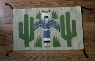 Vintage Navajo Native American Woven Wool Yei Saddle Blanket Rug with Cactus 3