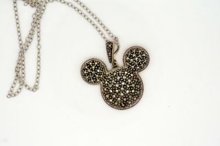 Vintage Judith Jack Marcasite & Sterling Disney Mickey Mouse Necklace W/chain