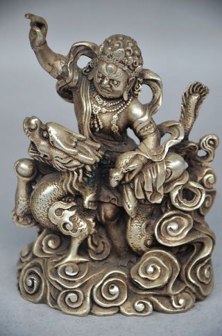 Exquisite Old Buddhism Tibet Silver Statue Hand Carved Tibetan Mammon