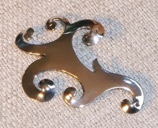 Vintage Abstract Modern Brooch Gianni Versace Italy Sign Shiny Silver Tone 394w