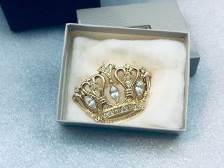 Nib Avon Kjl Kenneth Jay Lane Clear Rhinestone Gold Tone Royal Crown Brooch