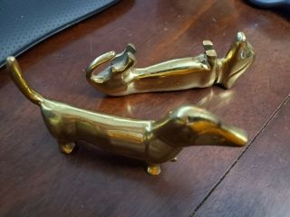 2 Vintage Solid Brass Dachshund Weiner Dog Figurines.  Each Approx.  5” Long