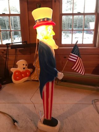 Blow Mold Lighted Uncle Sam With American Flag Union Products U.  S.  A.