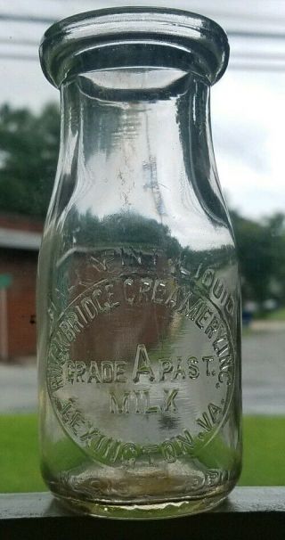 Vintage Rockbridge Creamery Half Pint Milk Bottle Lexington Virginia Circle Slug