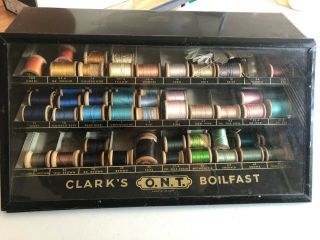Vintage Coats & Clark’s Boilfast Metal Thread Slanted Display Spool Cabinet Ont