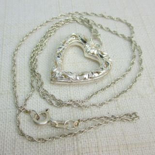 Vintage Estate Hand - Etched HEART 925 Sterling Silver Necklace with 925 Chain 2