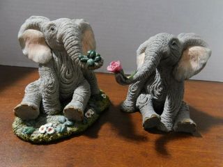 2 - Tuskers Elephants - - Lucky & Clarence - - Hand Crafted Paw Prints Date 1995 & 1996