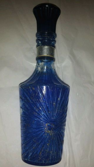 Vintage Blue & Gold Glass Jim Beam Liquor Bottle Decanter
