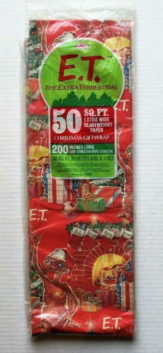 Vintage 1982 E.  T.  Extra - Terrestrial Christmas Gift Wrap Paper 50 Sq.  Ft.  Rare