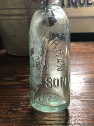 Paterson NJ Hutchinson Bottle.  Richard Warren & Co. 3