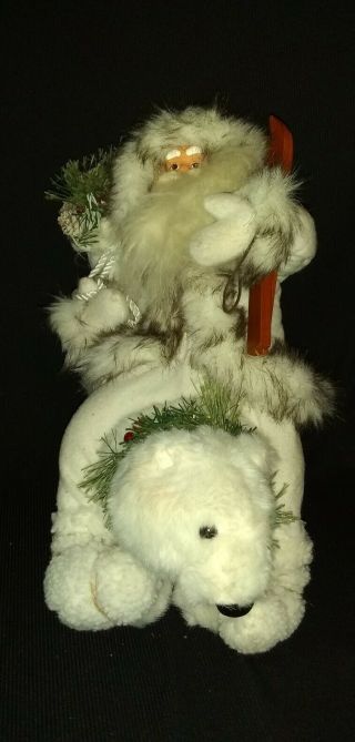 Very Rare Large Arctic Christmas Santa Claus Figurine With Polar Bear Skis 14 "