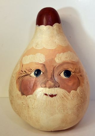 15 " Hand Painted Santa Claus Gourd Christmas Decor Folk Art Signed Ruth