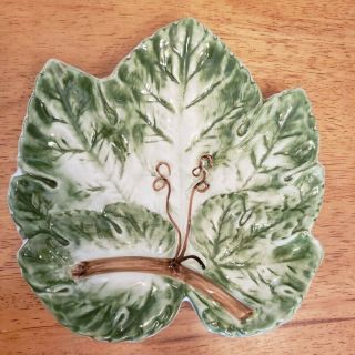 Vintage Andrea By Sadek Green Leaf Design Porcelain Candy Or Nut Dish