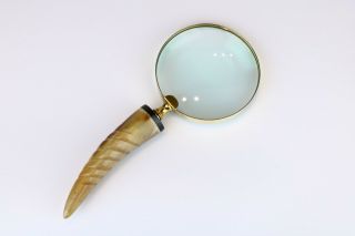 Vintage Brass Magnifying Glass With Horn Handle