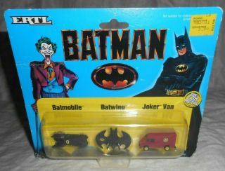 1989 Ertl Batman 1/128 Batmobile Batwing Joker Van Diecast Metal In Package