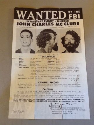 Authentic Erie Railroad Fbi Wanted Poster John Charles Mcclure