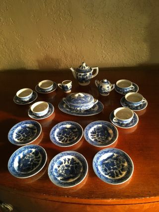 Vintage Early 60s Childs Tea Set Blue Willow Japan 26 Piece One Owner Me